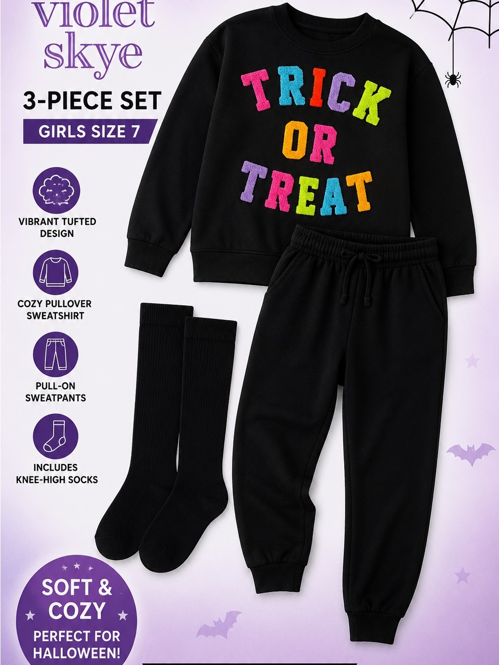 Girls' Black 'Trick or Treat' 3-Piece Sweatshirt & Jogger Set